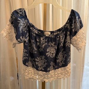 Chic Navy and White Lace Blouse